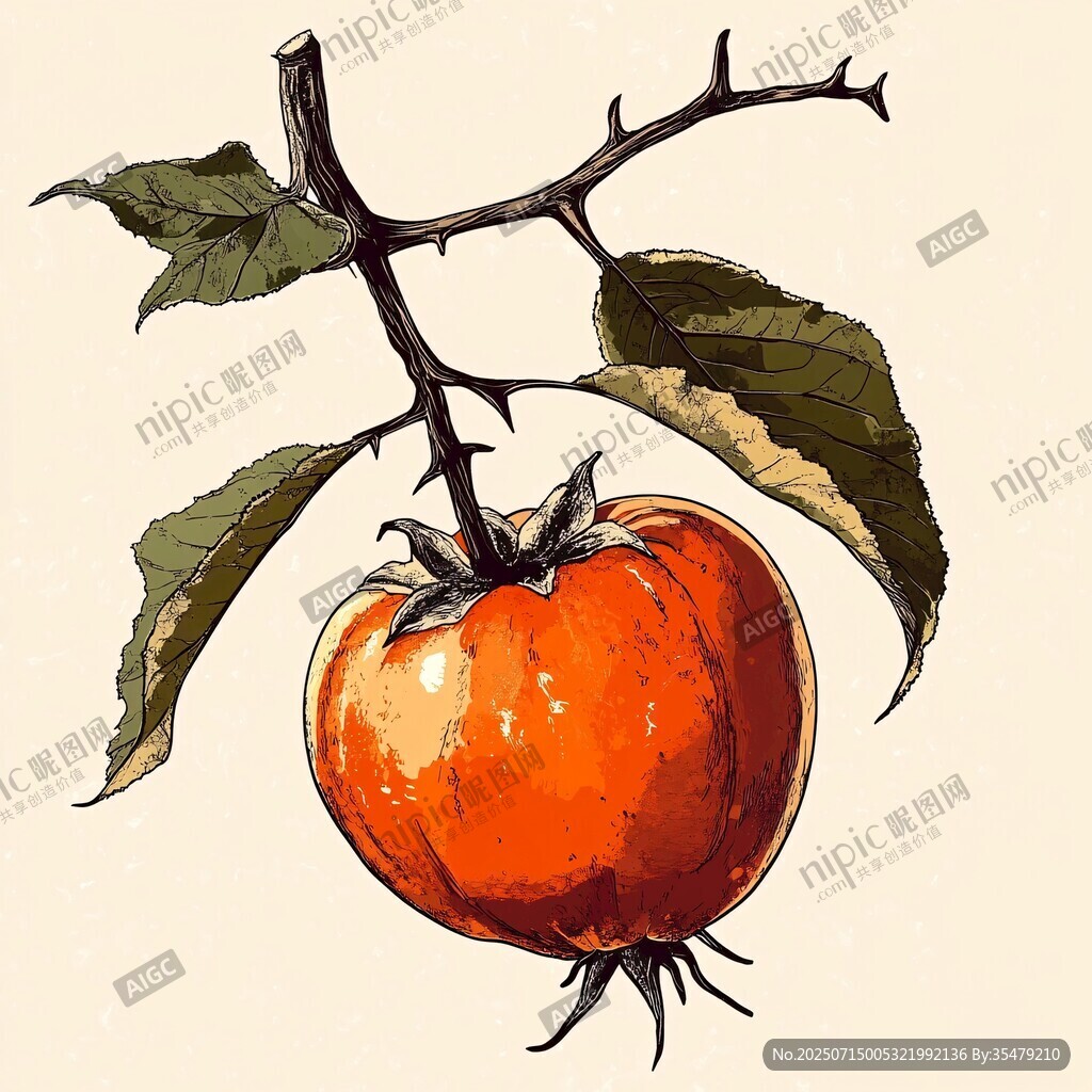 枝頭紅柿插畫