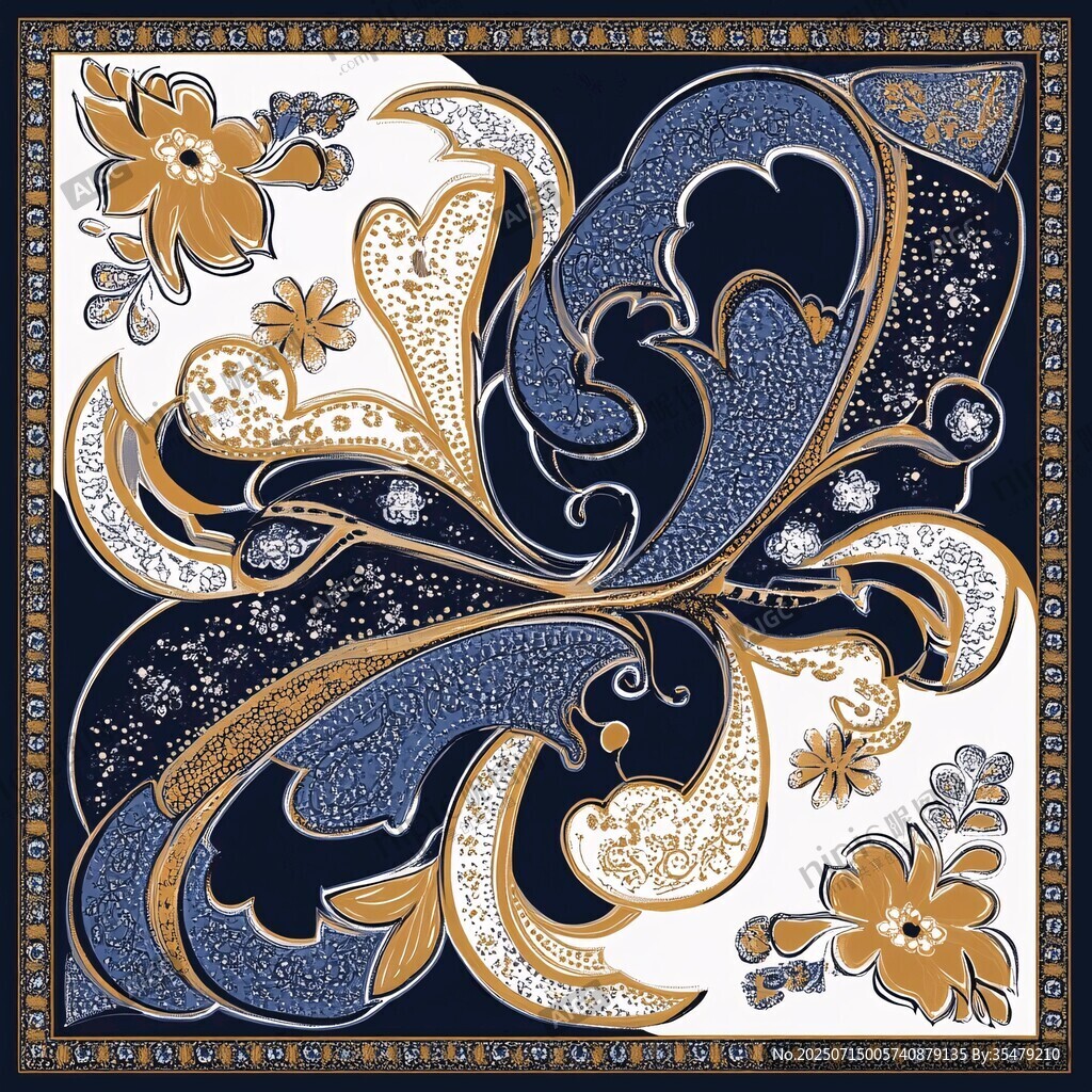 復(fù)古風(fēng)幾何花卉圖案絲巾設(shè)計(jì)