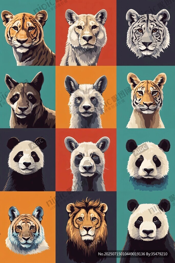 動物肖像拼圖 多樣野生動物