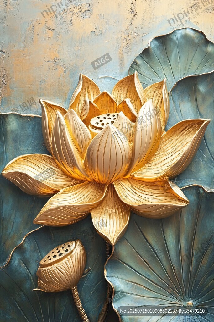 金色立體荷花藝術(shù)圖案
