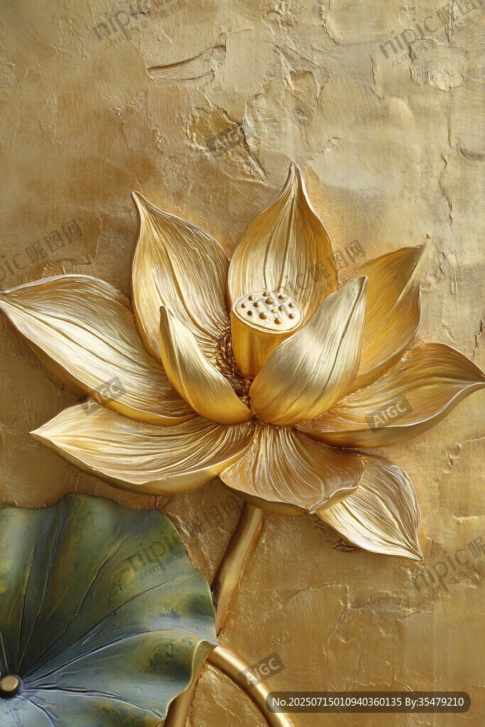 金色立體蓮花墻面裝飾