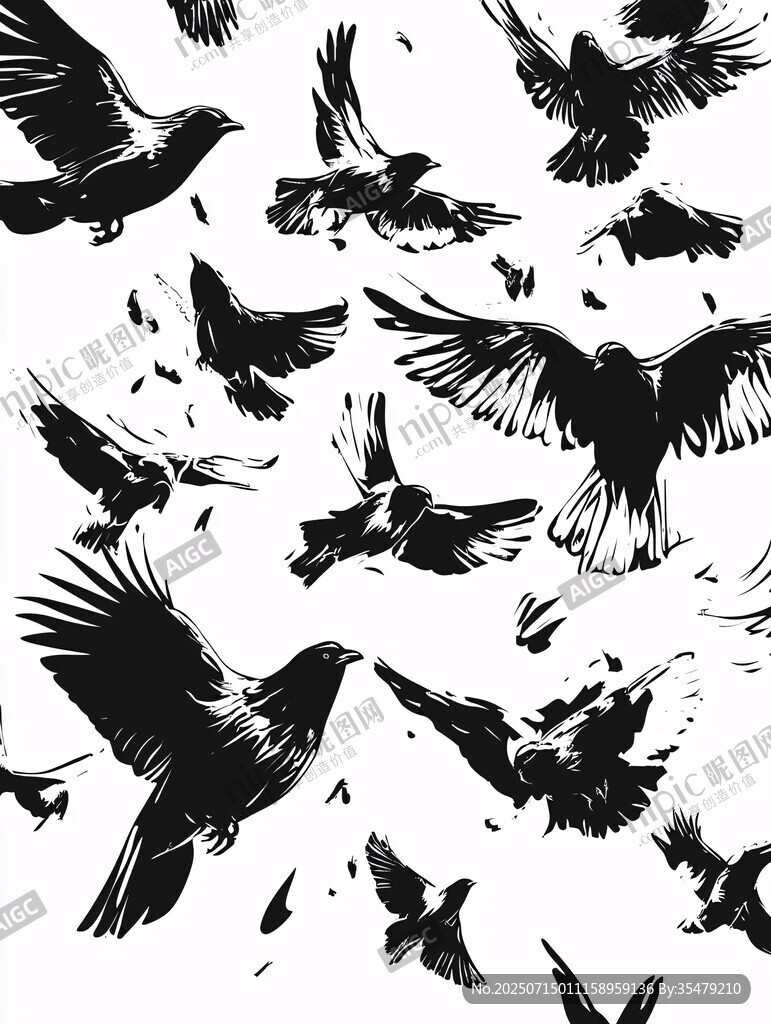 群鳥(niǎo)翱翔黑白剪影圖案