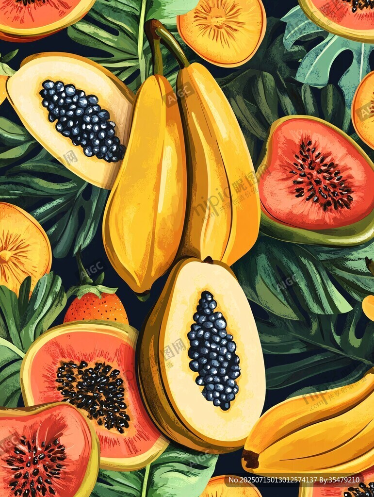 熱帶水果繽紛插畫圖案