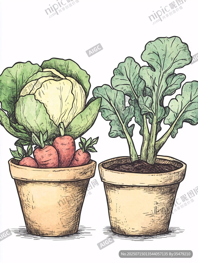 盆栽蔬菜插畫