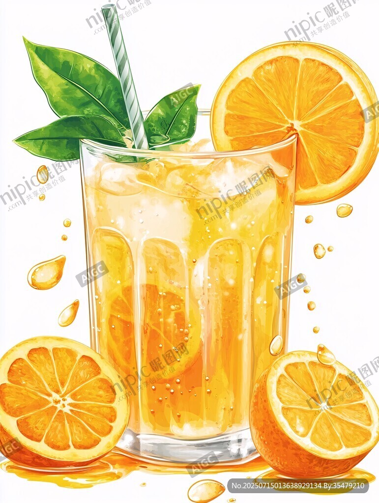 清涼鮮榨橙汁插畫飲品圖