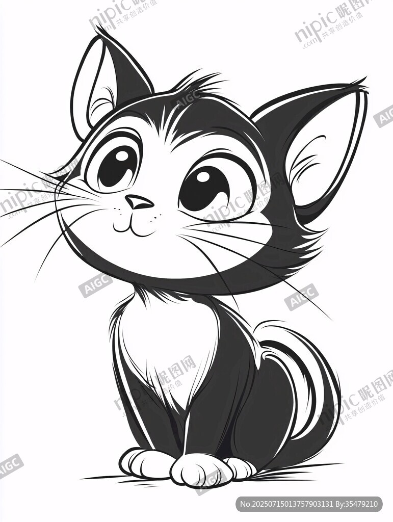 可愛黑白小貓萌趣插畫