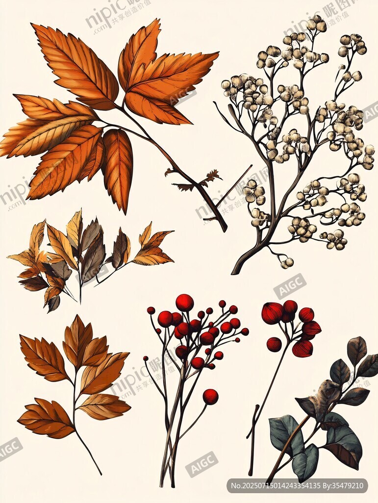 秋季植物元素插畫(huà)集合