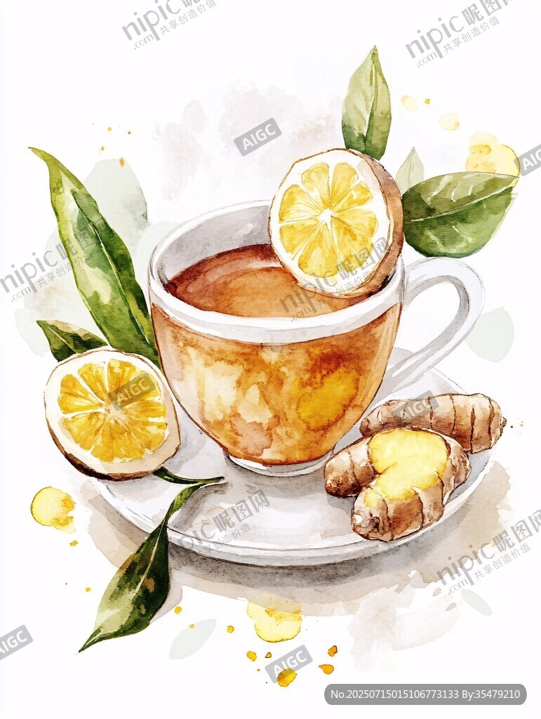 檸檬姜茶插畫 清新治愈