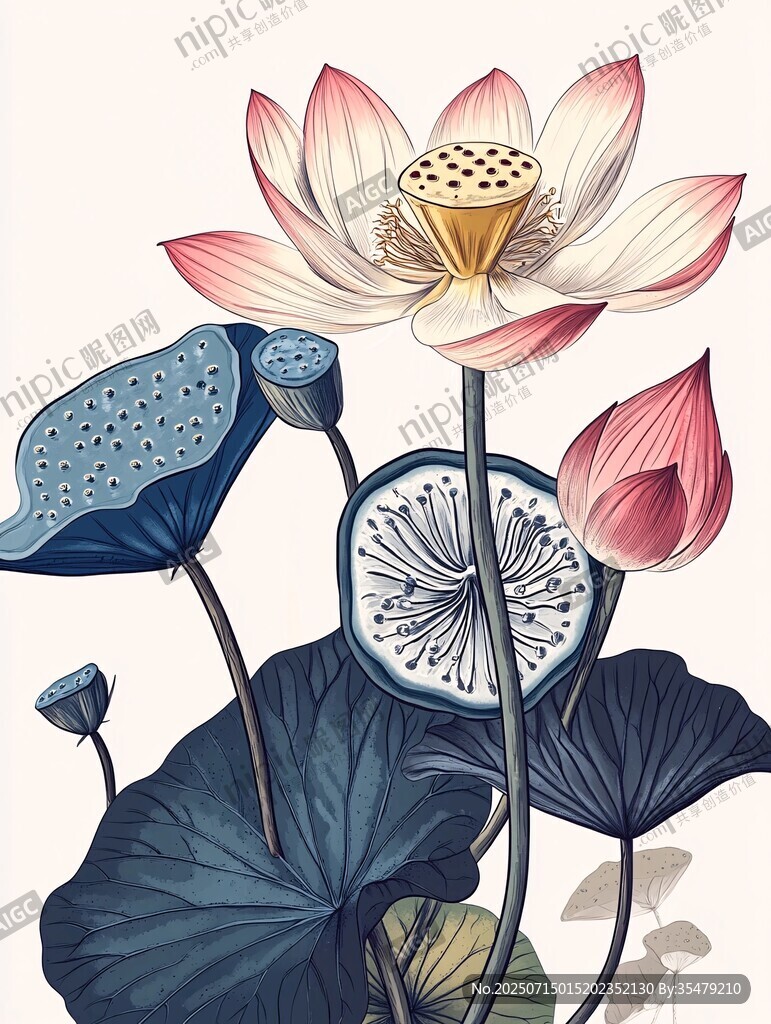水墨風荷花插畫藝術(shù)圖