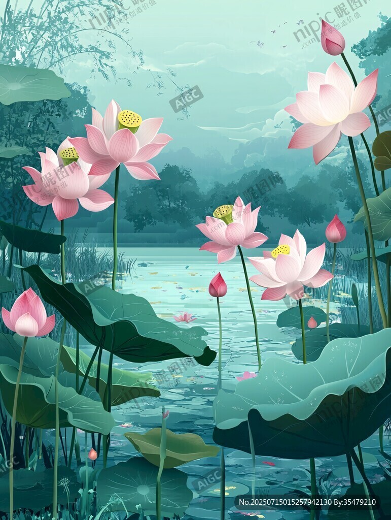 荷塘粉荷圖