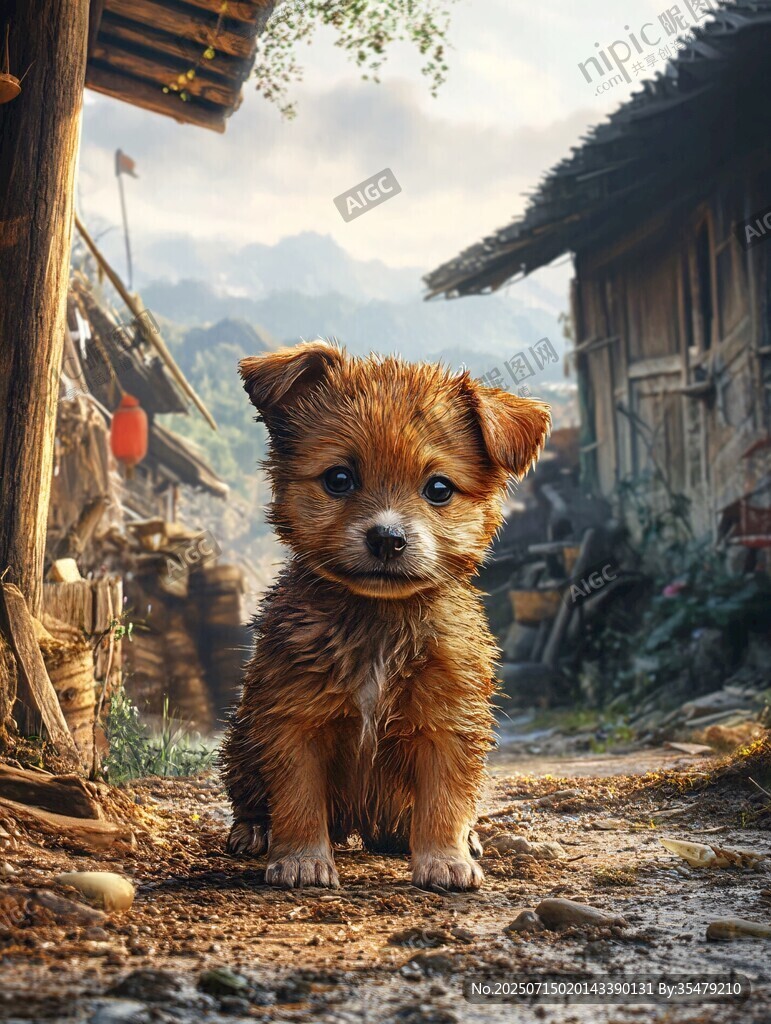 鄉(xiāng)村小道上的可愛小土狗