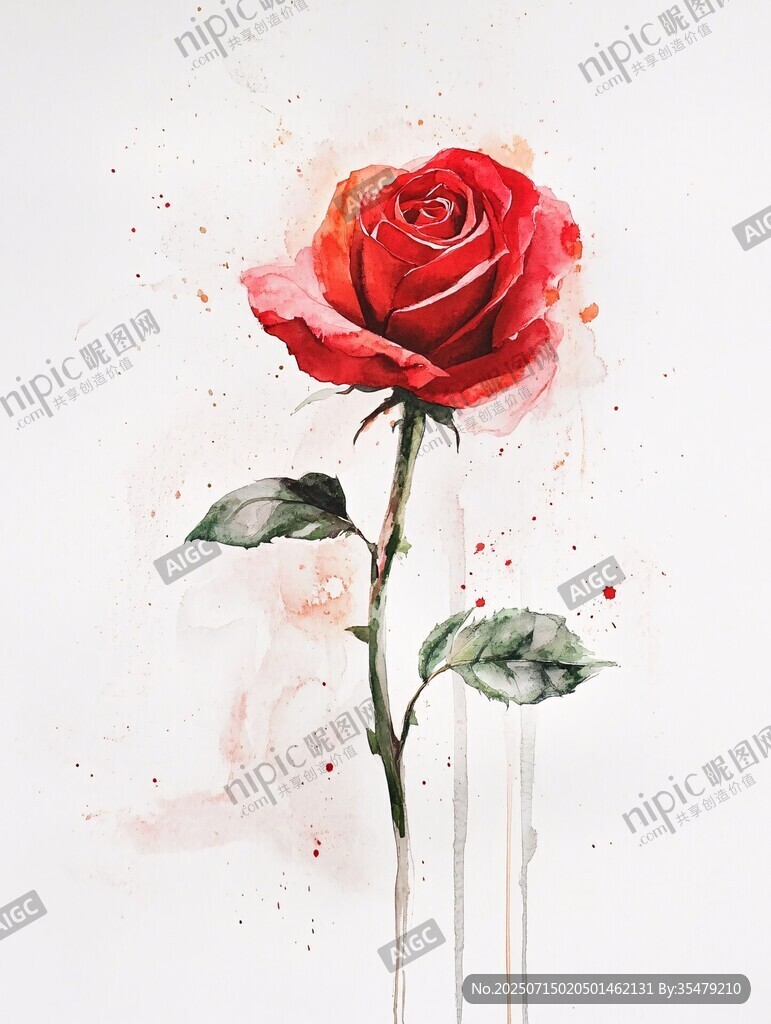 水彩紅玫瑰 簡(jiǎn)約藝術(shù)之美