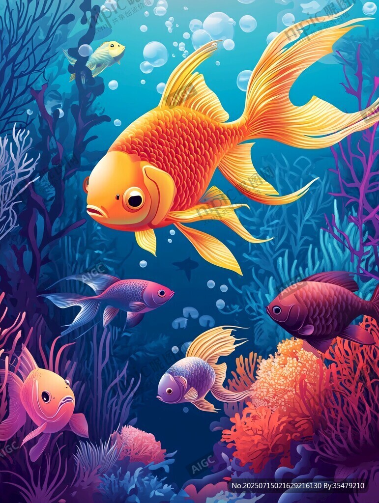 夢幻海底金魚暢游圖