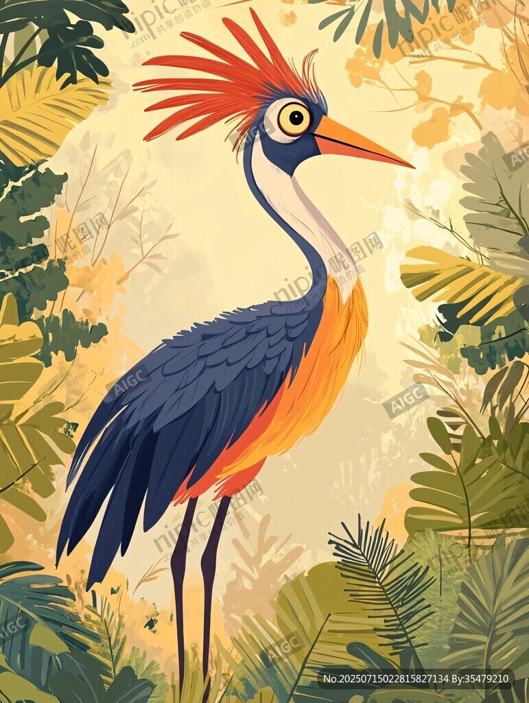 叢林中色彩艷麗的長(zhǎng)喙鳥(niǎo)