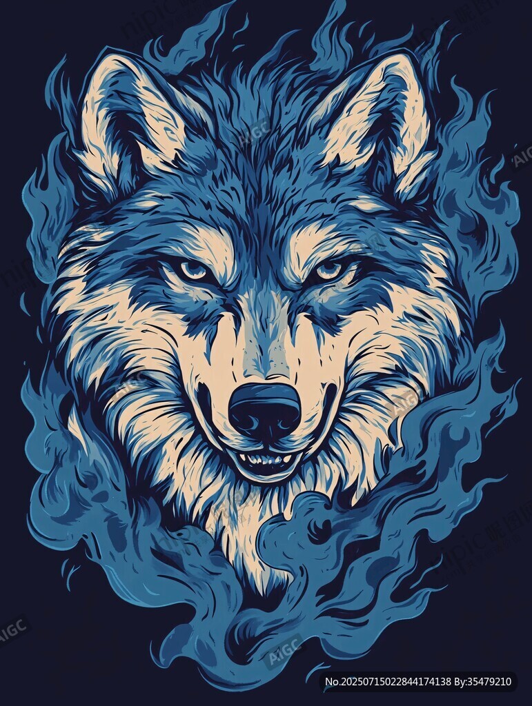 藍焰狼頭插畫