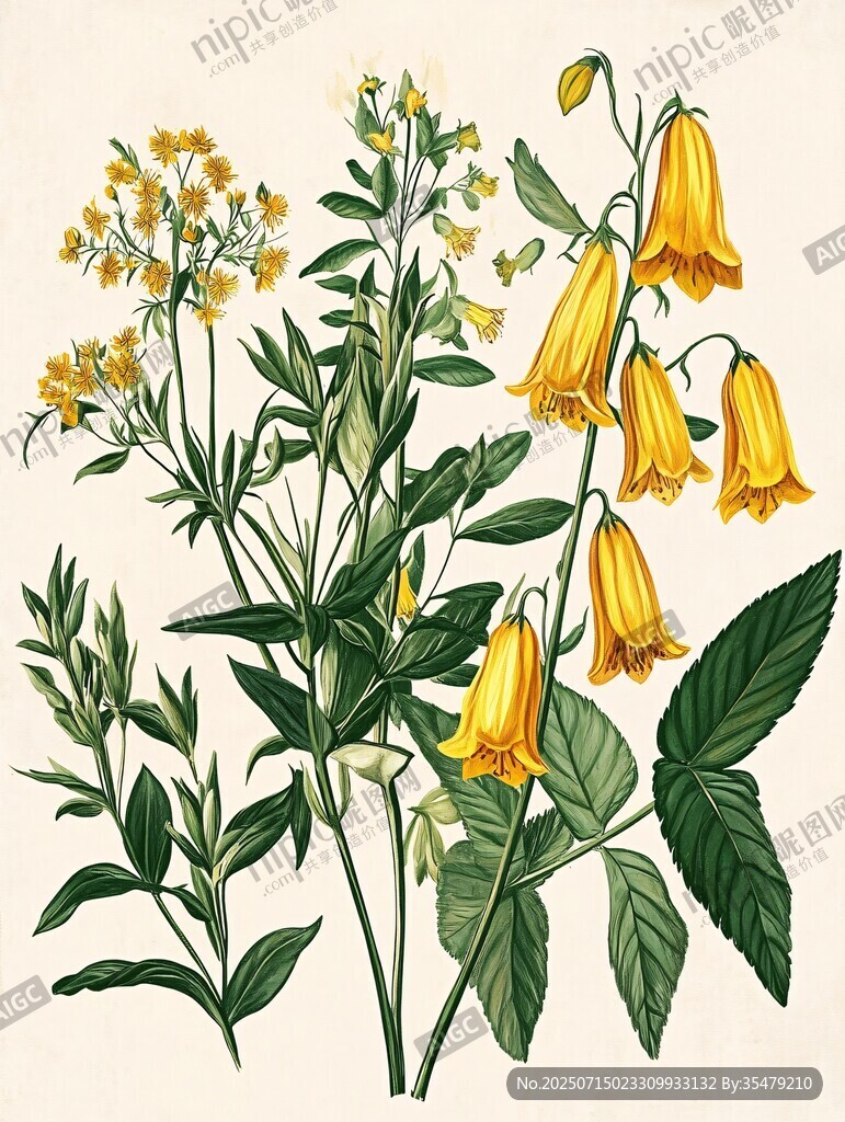 黃色花卉植物插畫(huà)