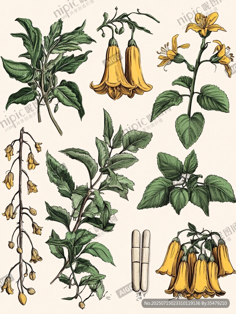復(fù)古風(fēng)黃色花卉植物插畫