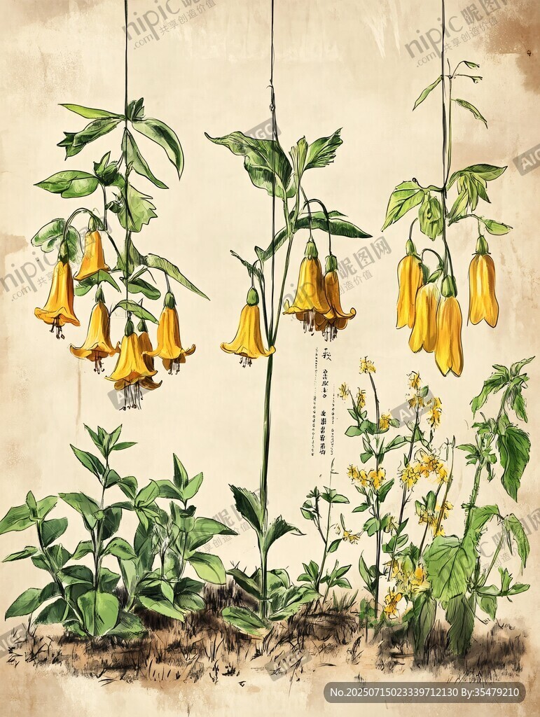 復(fù)古風(fēng)懸鈴花植物插畫