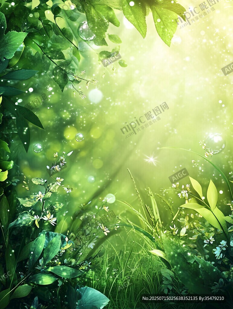 夢幻綠野陽光灑落場景