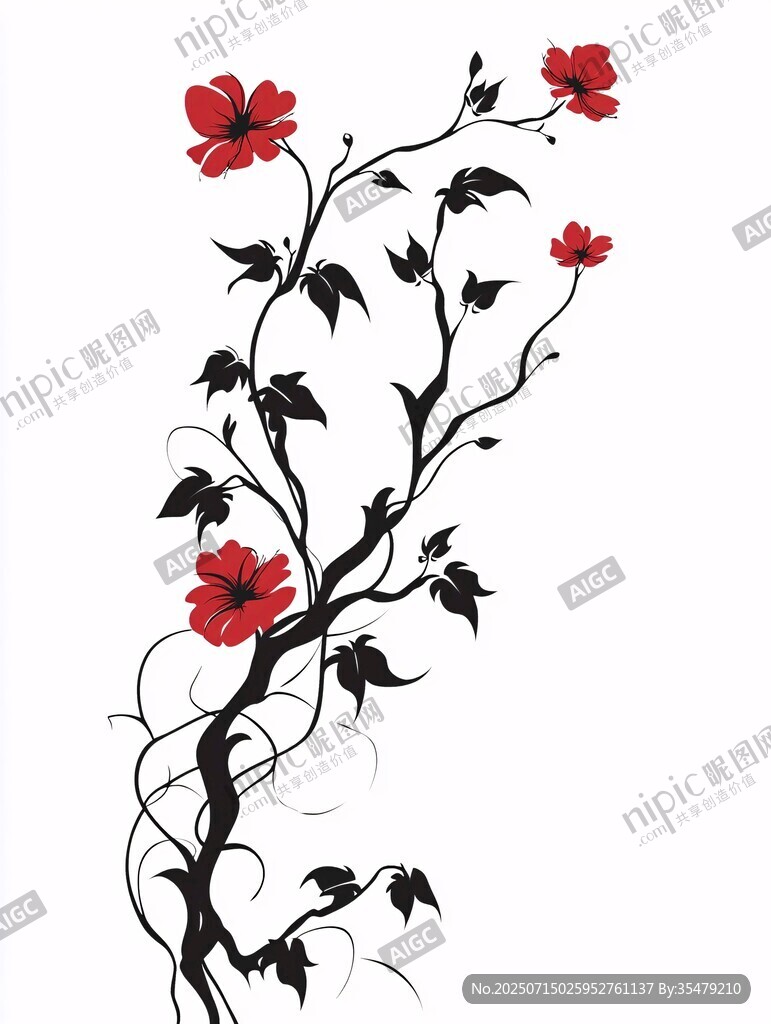 紅色花卉藤蔓裝飾圖案