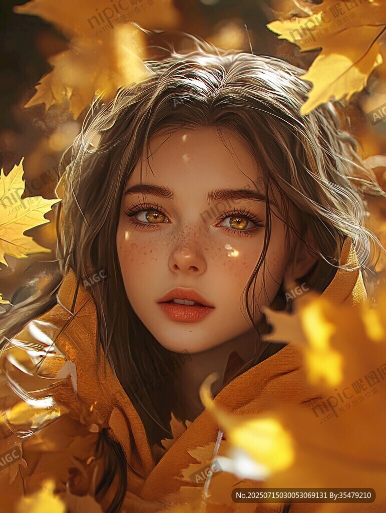 秋日少女 楓葉中的夢幻容顏