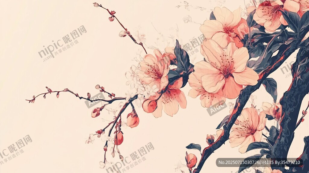 水墨桃花圖