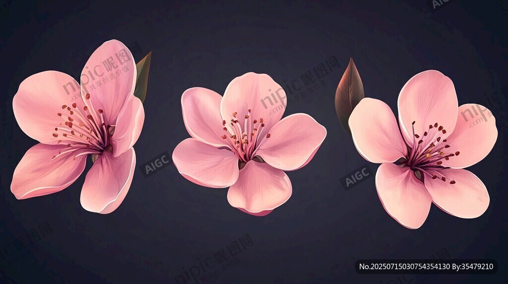 三朵粉嫩櫻花插畫展示