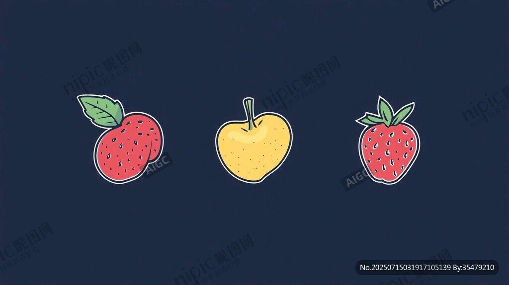 可愛三色水果插畫