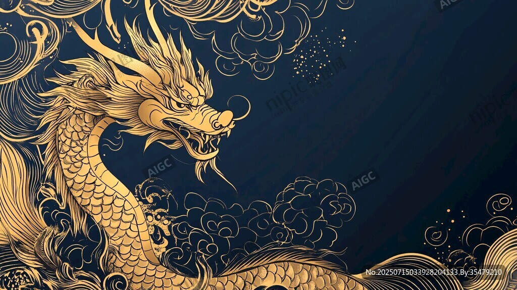 金色祥龍盤踞云海間