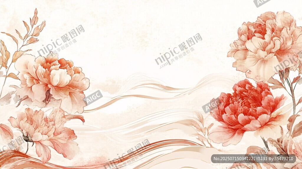 中式水墨風花卉背景圖