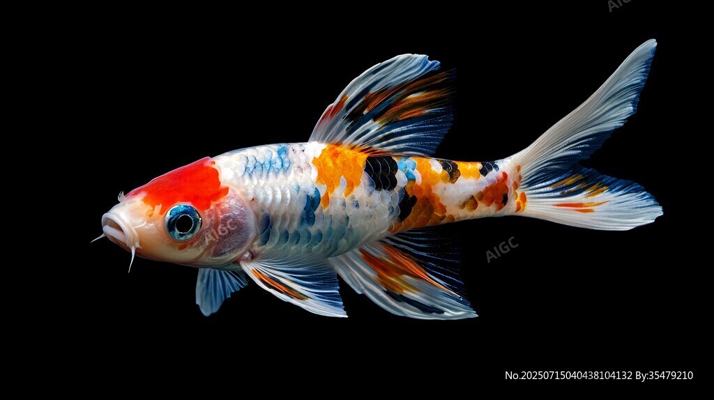 多彩錦鯉魚水中優(yōu)雅游弋