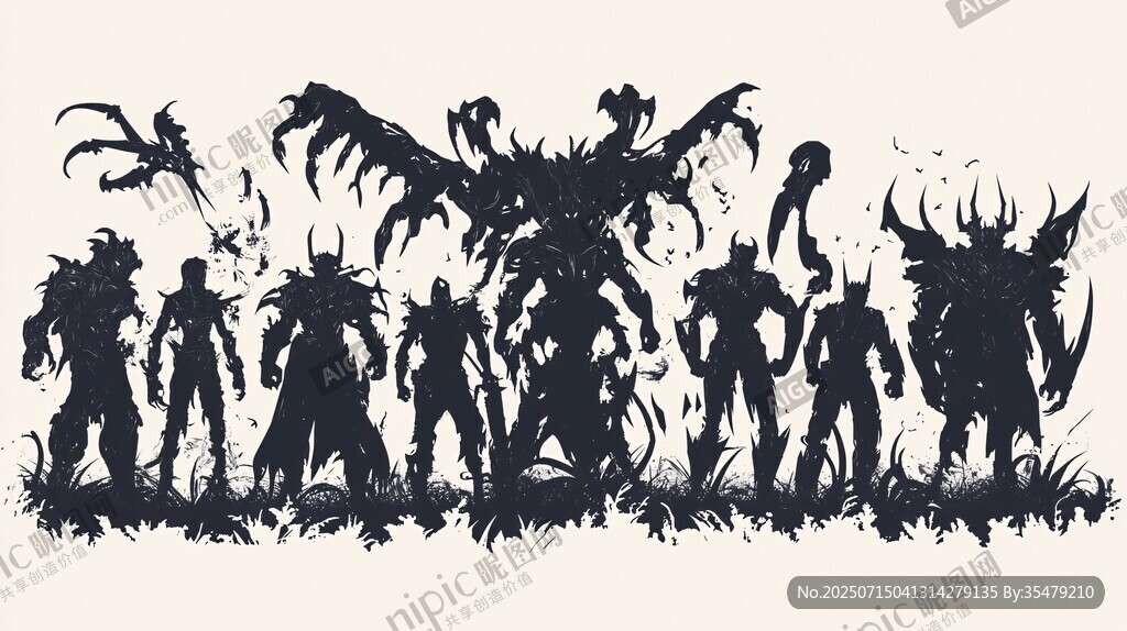 暗黑魔幻怪物角色剪影