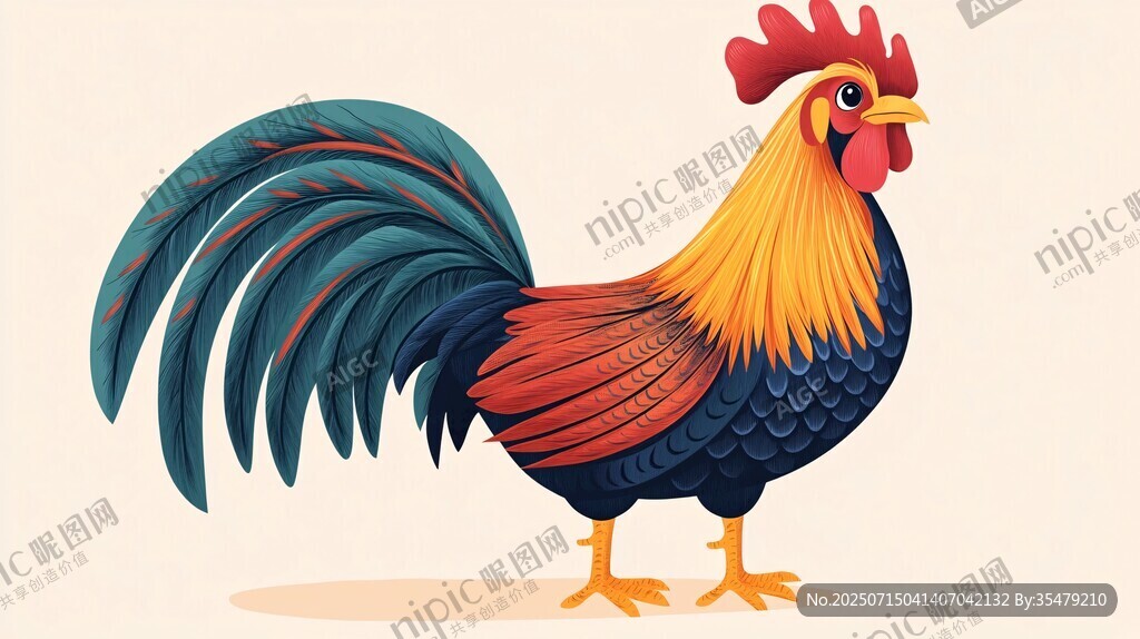 彩色公雞插畫 羽毛絢麗
