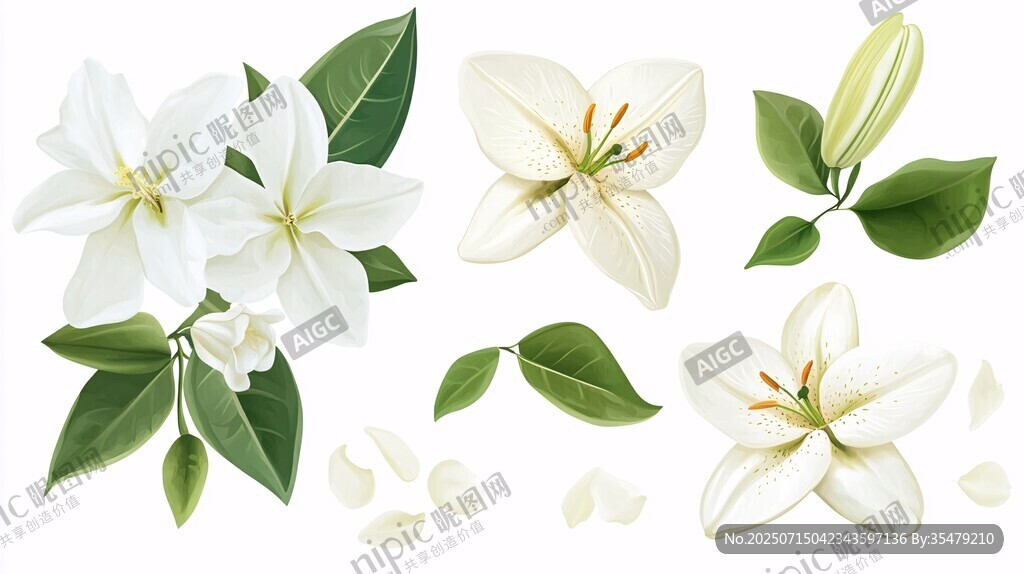 純白花卉綠葉素材集合