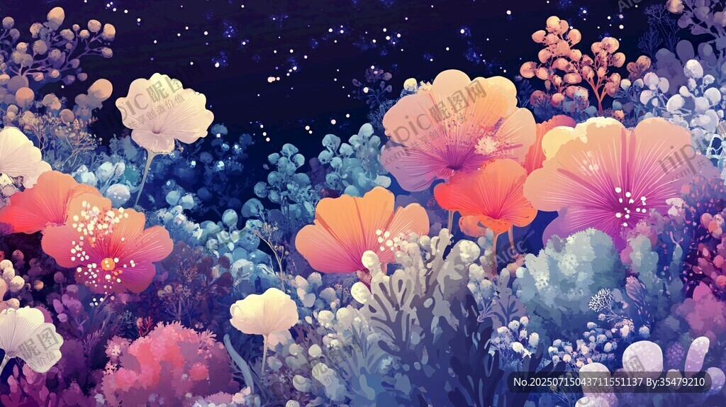 夢(mèng)幻夜下繽紛花卉世界