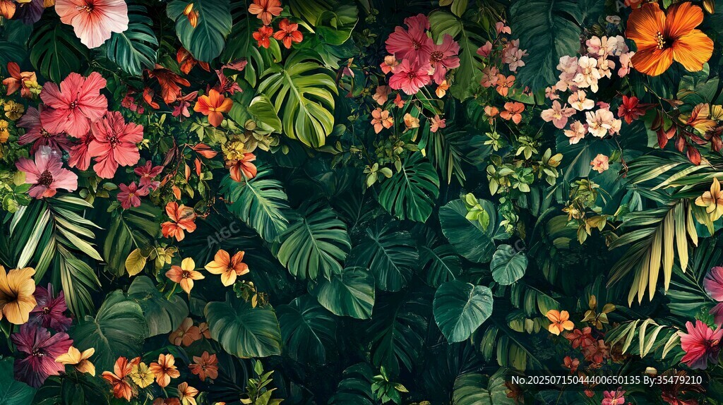 熱帶花卉綠植背景圖案
