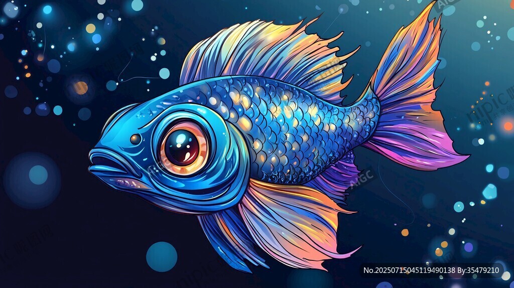夢幻炫彩深海魚插畫