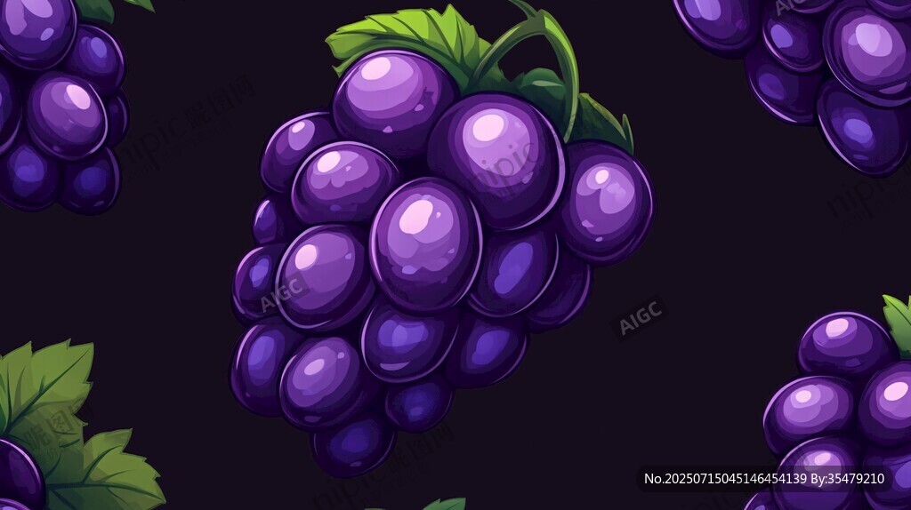 紫葡萄圖案 清新水果插畫