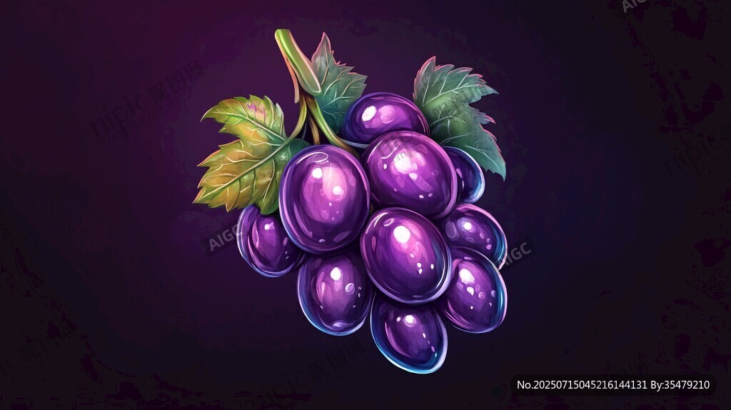 紫色葡萄插畫 色彩絢麗