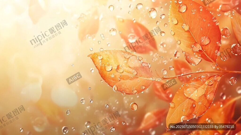 秋日帶露紅葉唯美景象