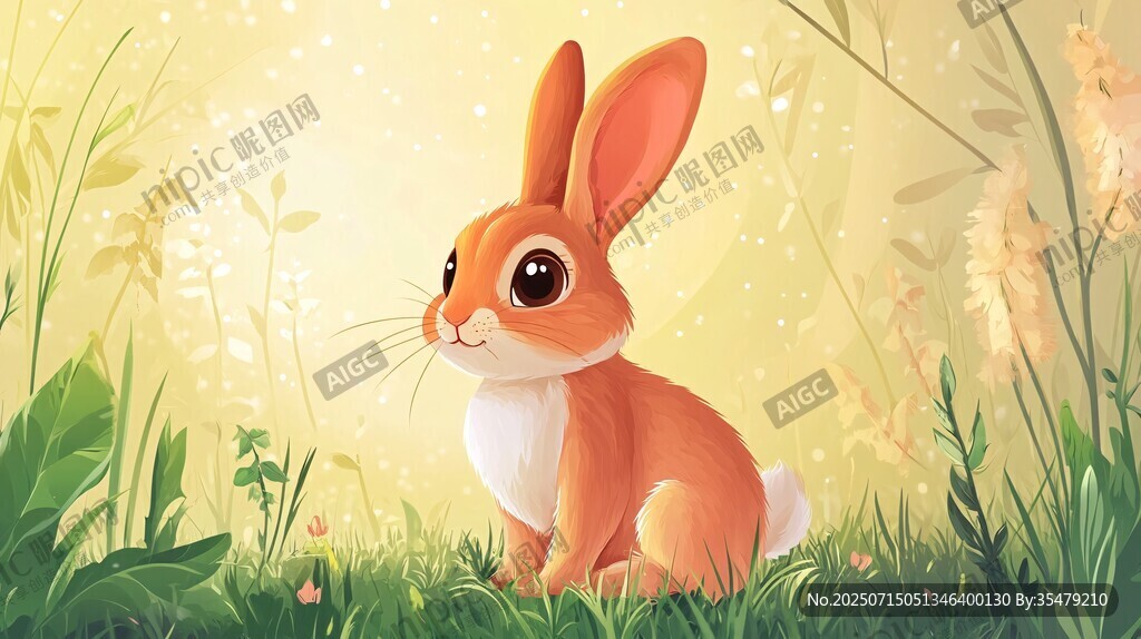 草地上的可愛小兔子