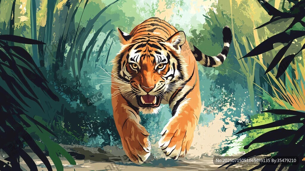 猛虎叢林間迅猛奔跑