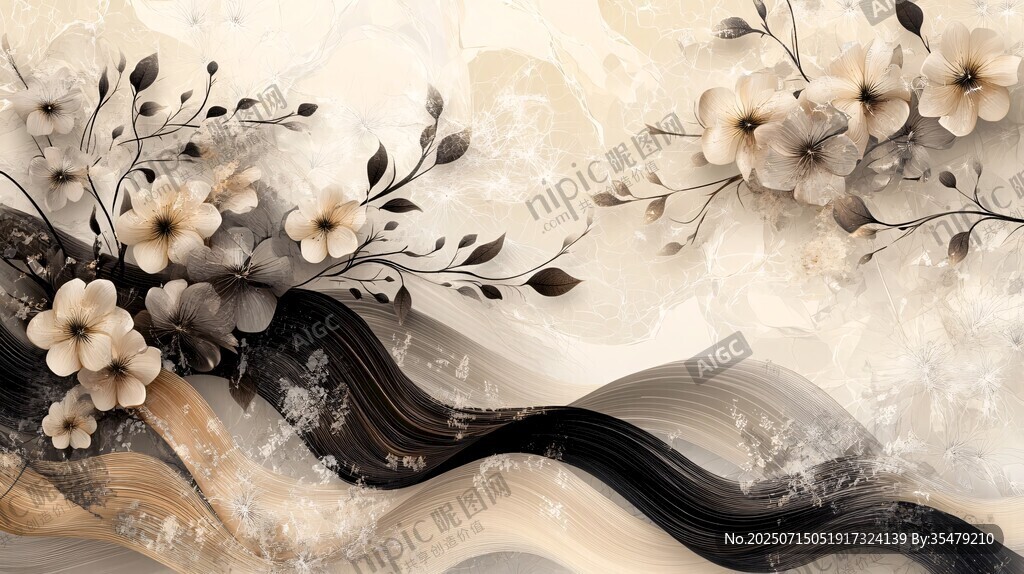 水墨花卉抽象藝術(shù)畫作