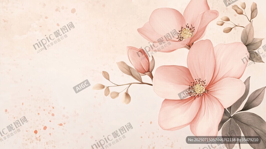 粉色花卉插畫(huà) 淡雅背景