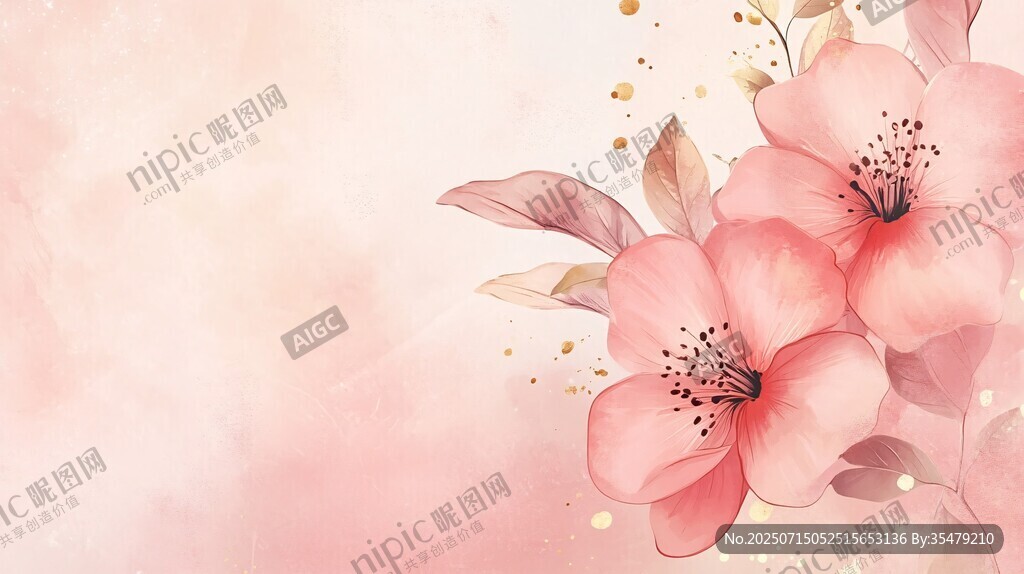 粉色花卉水彩夢(mèng)幻背景圖