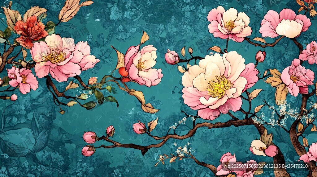 復(fù)古風(fēng)盛開(kāi)的粉色花枝