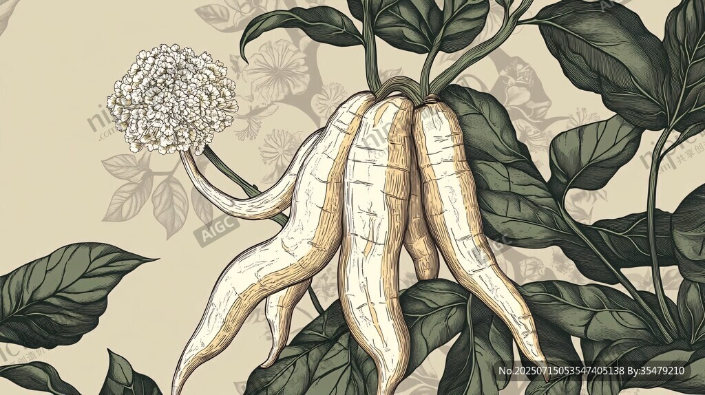 手繪人參植物插畫作品