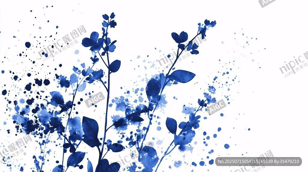 藍(lán)色水彩花卉抽象圖案