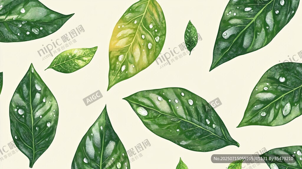 清新水彩綠葉圖案背景