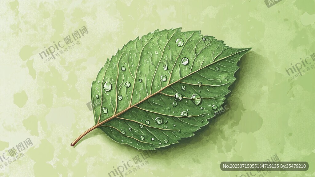 帶水珠的翠綠葉片